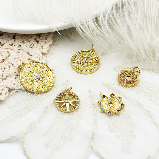 Boussole étoile à Six branches micro-incrustée, pièce suspendue, pendentif, collier, Bracelet, boucles d'oreilles