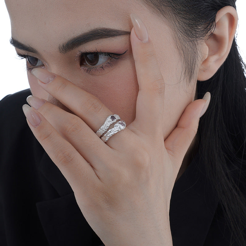 Bague à texture endommagée en argent sterling pour femmes