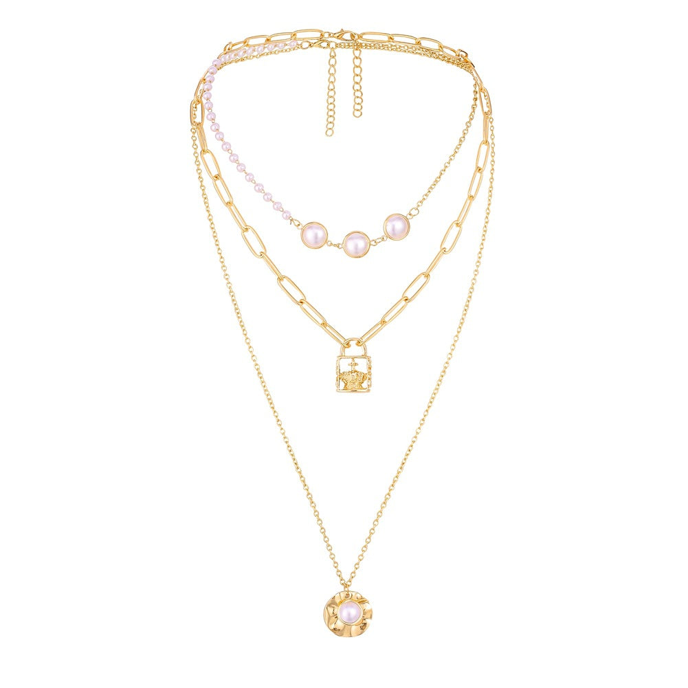 Three-layer Twin Elegant Pearl Shell Clavicle Chain