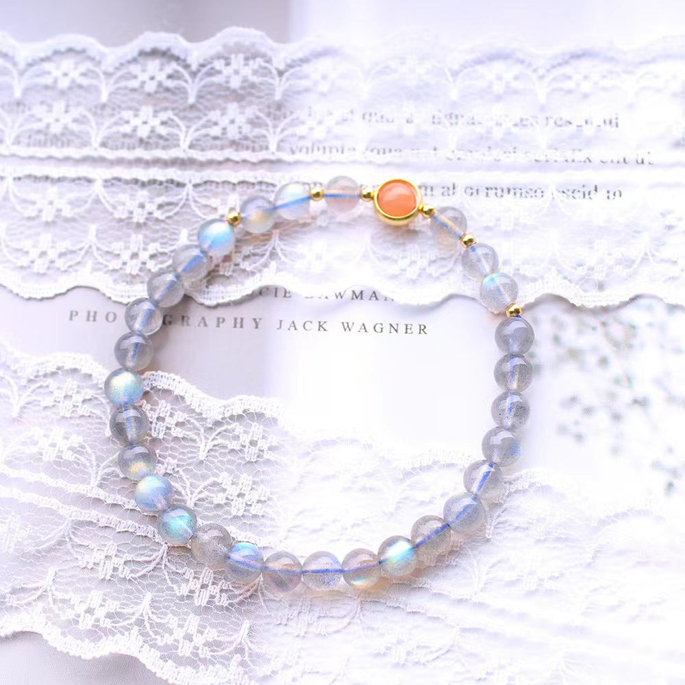 Pierre de lune grise naturelle avec bracelet coeur pour fille Dayangshi