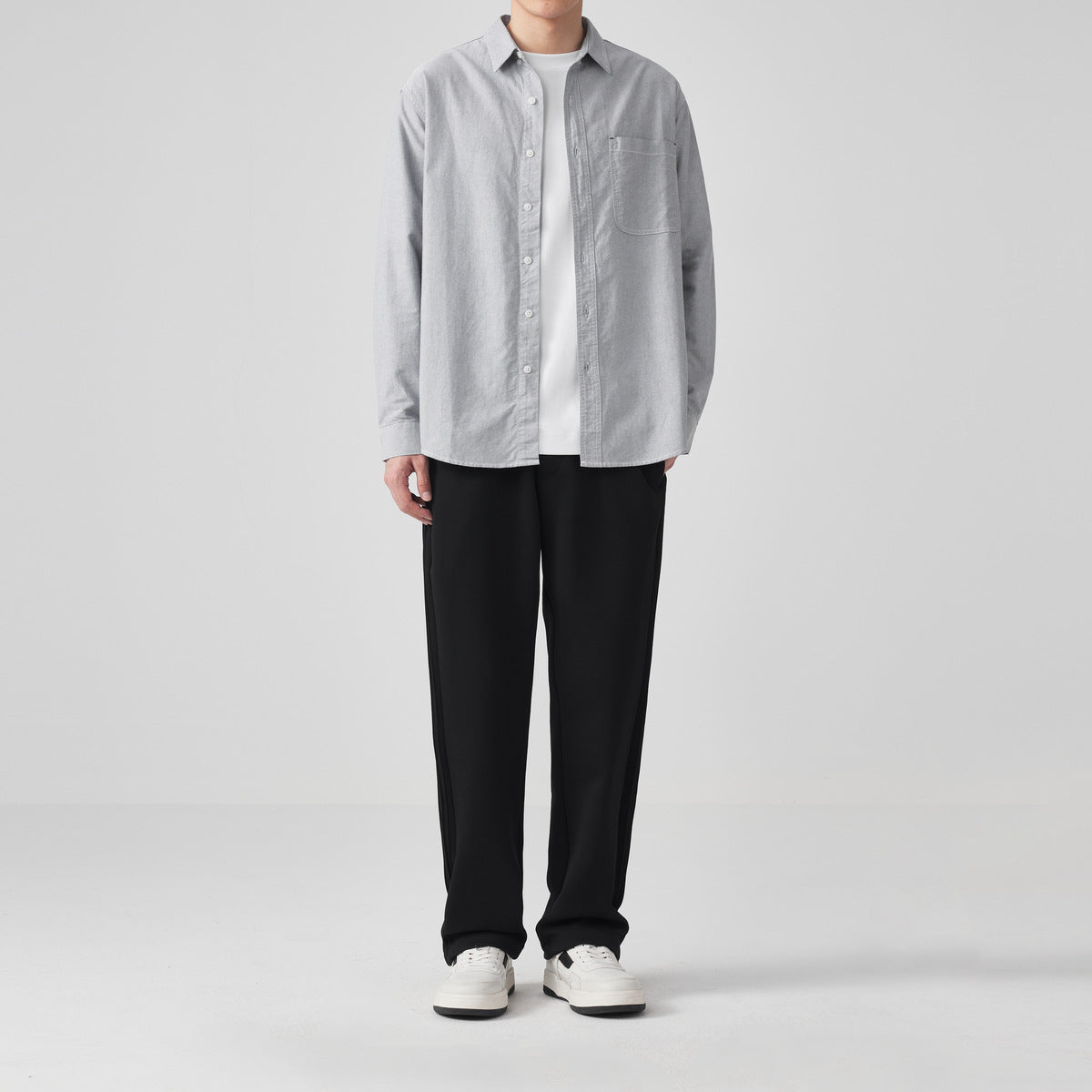 Oxford Long Sleeve Shirt Simple Solid Color