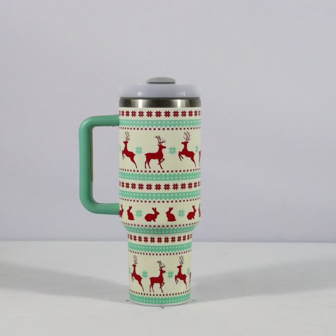 Tasse à motif de noël avec couvercle et poignée, verres en paille, gobelet sous vide en acier inoxydable, grande capacité, tasse à café de voyage en voiture, nouvelle collection