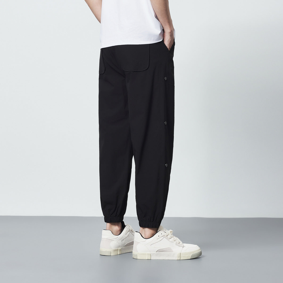 Elastic Waist Ankle-tied Men's Casual Pants Dark Cell Texture