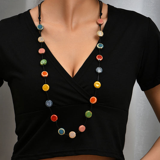 Simple Flat Beads Long Necklace For Women