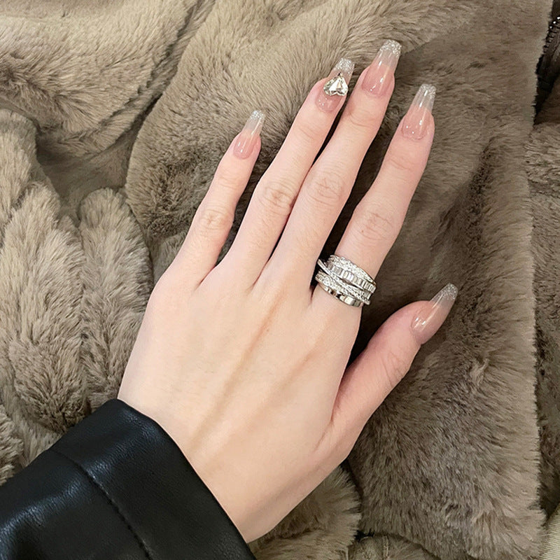 Fashion Brand Copper Inlaid Zircon Multi-layer Cord For Braiding Ring Women