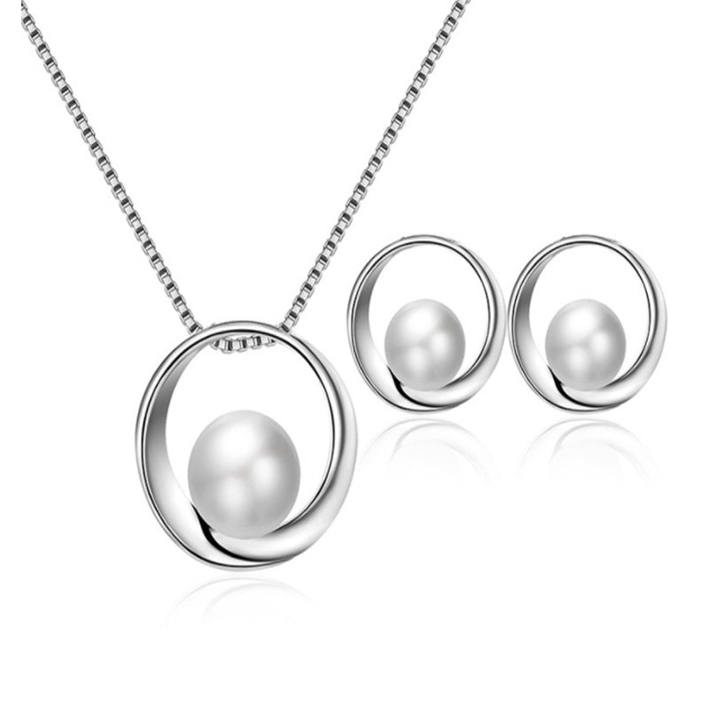 Suite de collier et boucles d'oreilles en alliage de galvanoplastie, Imitation de perles