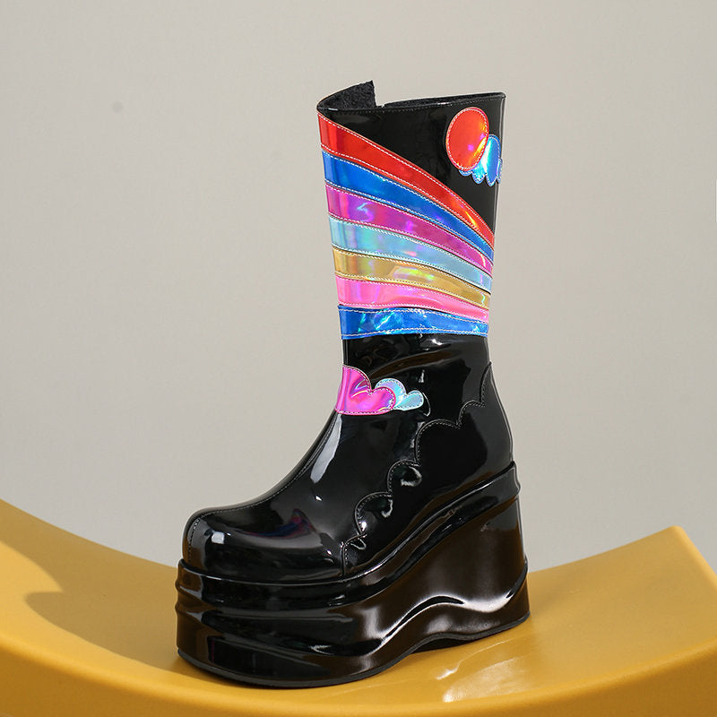Bottes à plateforme à la mode pour femmes, hauteur genou, Punk, fermeture éclair latérale