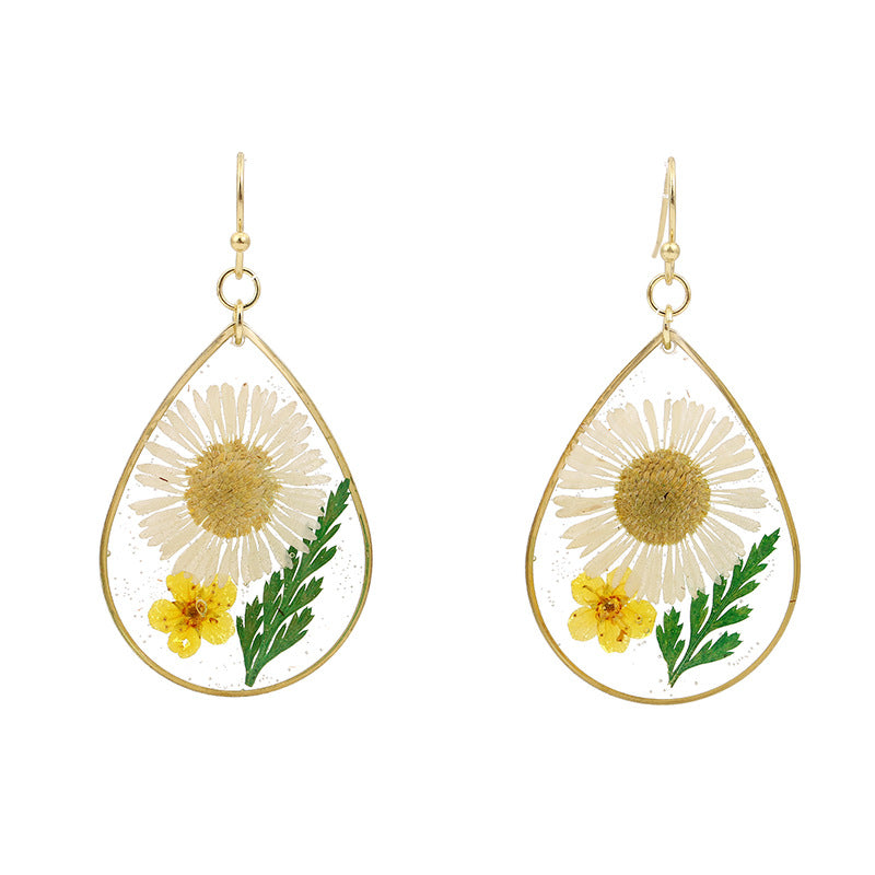 Boucles d'oreilles chrysanthème aiguille goutte d'eau époxy géométrique Simple