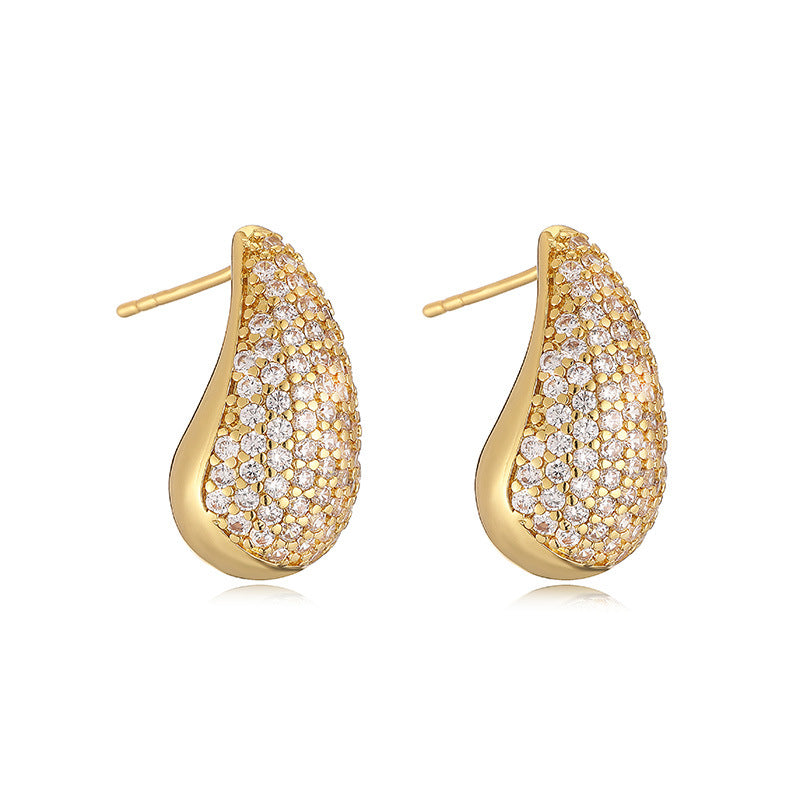 Copper Inlaid Love Star Full Zirconium Water Drop-shaped Earrings