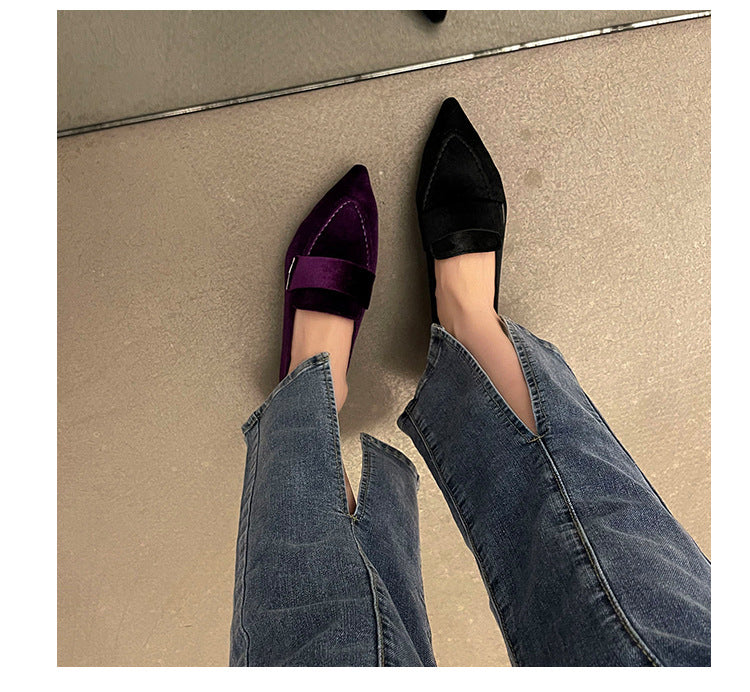 Style coréen bout pointu talon carré pompes décontractées femmes