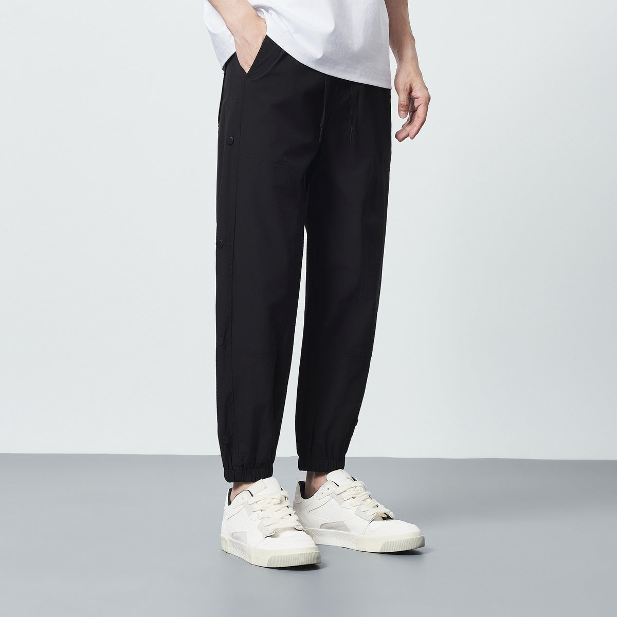 Elastic Waist Ankle-tied Men's Casual Pants Dark Cell Texture