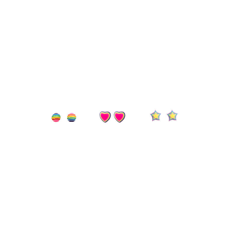 Silver Needle Rainbow Candy Earings Set