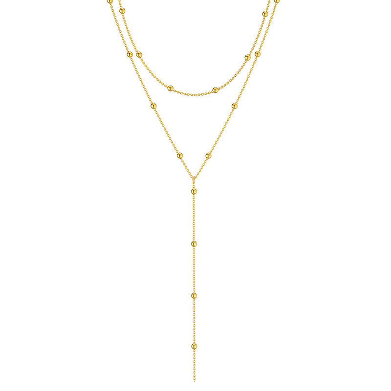 Collier Long à la mode, Simple, pompon géométrique, perles rondes, clavicule