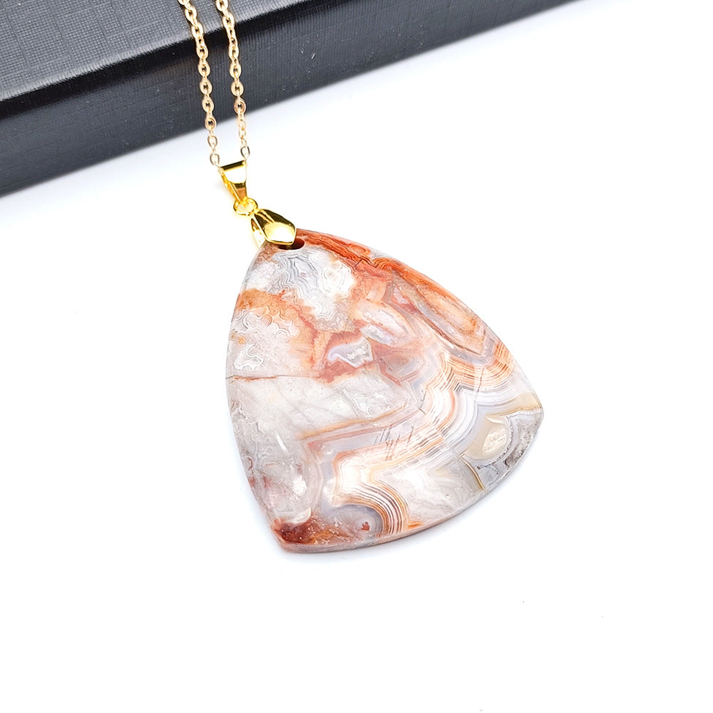 Colgante de ágata mexicana Natural en forma de hoja, adorno colgante Irregular con forma de triángulo ovalado de amor, ágata rayada