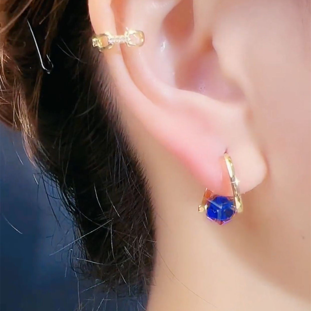 Clip d'oreille en Carat bleu cristal coloré pour femmes