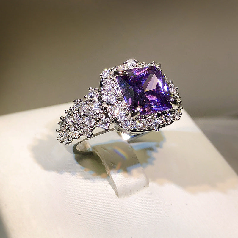 Colorful Gemstone Ring Female Super Inlaid Purple