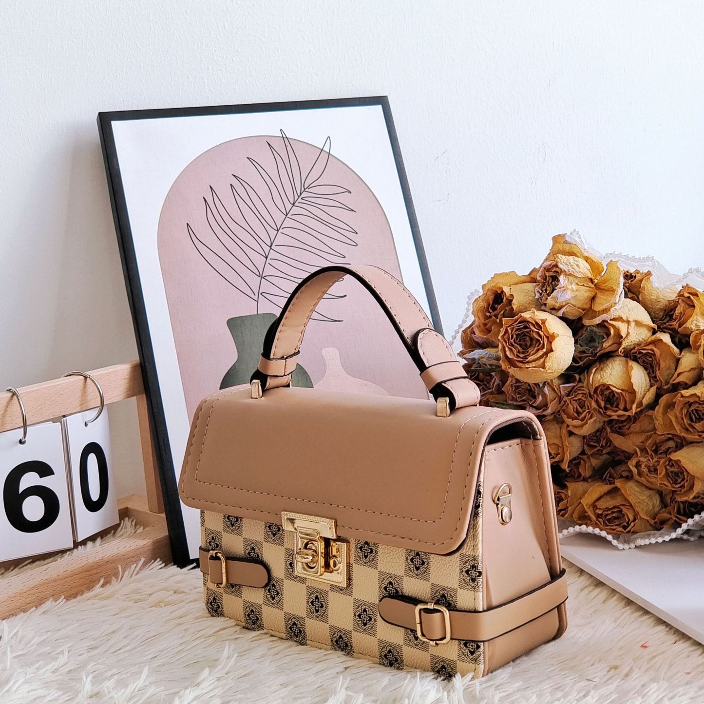 Cómodo bolso cruzado étnico con patrón cuadrado pequeño retro