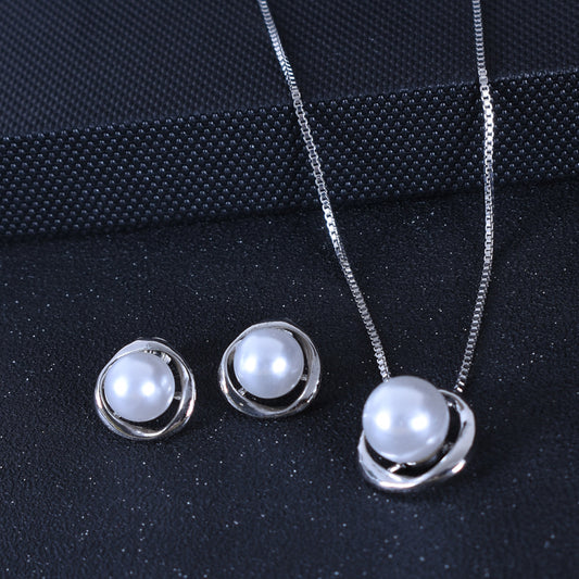 Suite de collier et boucles d'oreilles en alliage de galvanoplastie, Imitation de perles