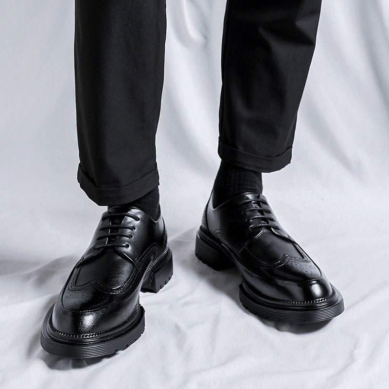 Zapatos casuales de cuero con plataforma Brogue para hombre