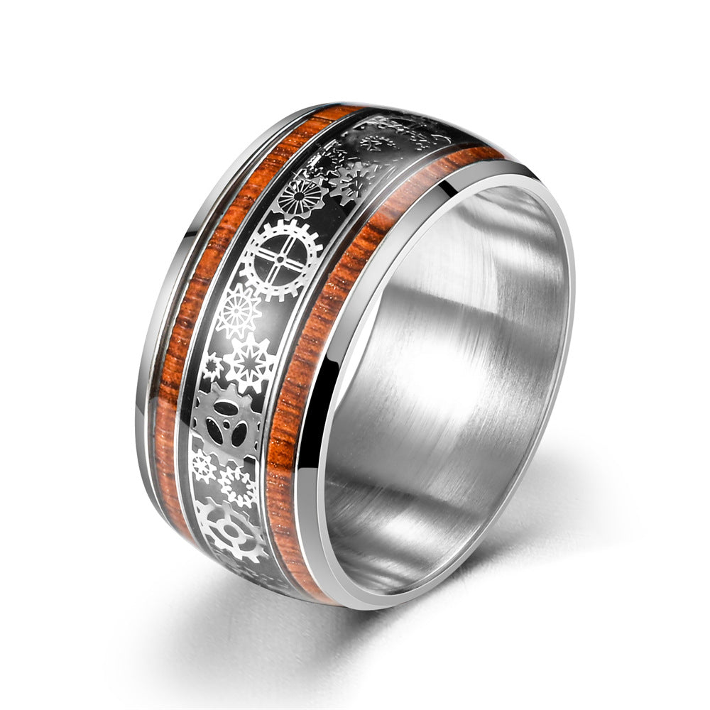 Fashion Special-interest 10MM Three-line Wood Grain Ring