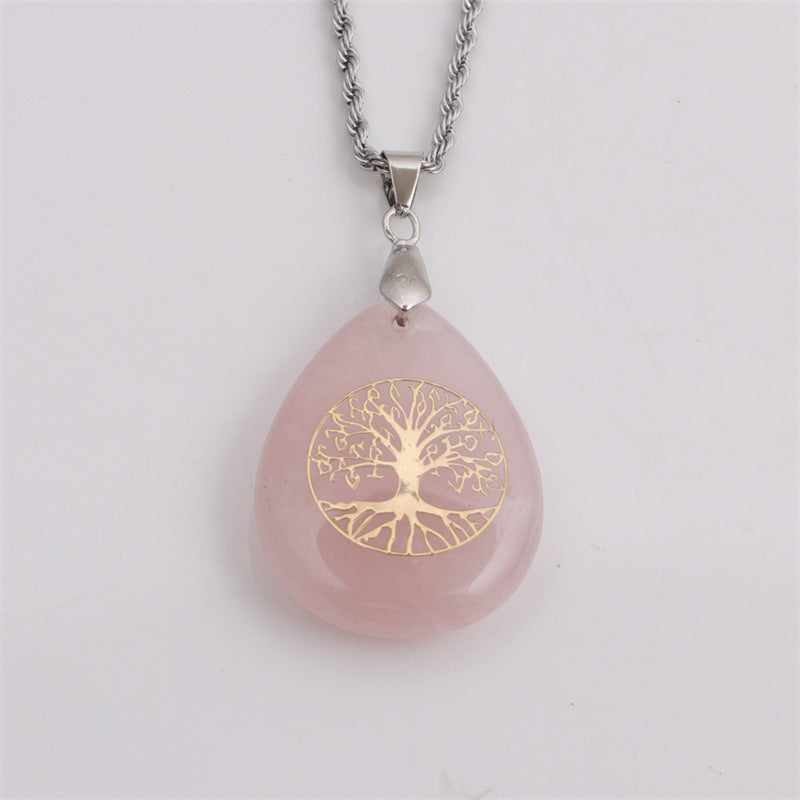 Crystal Water Drop Pendant Crafts Carved Lucky Tree Necklace