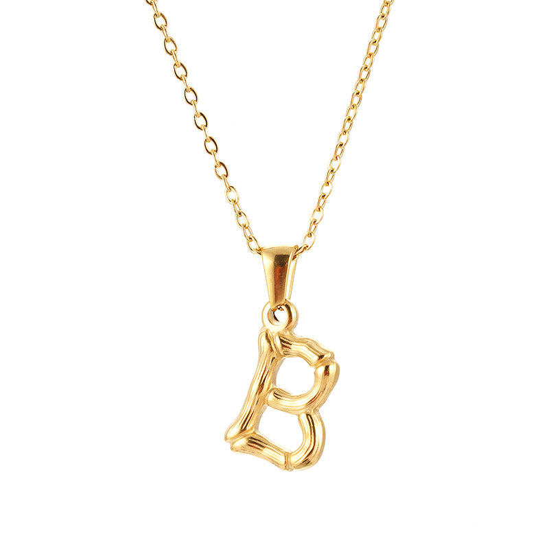 Collier pendentif lettre en acier inoxydable 18 carats en bambou Hip Hop