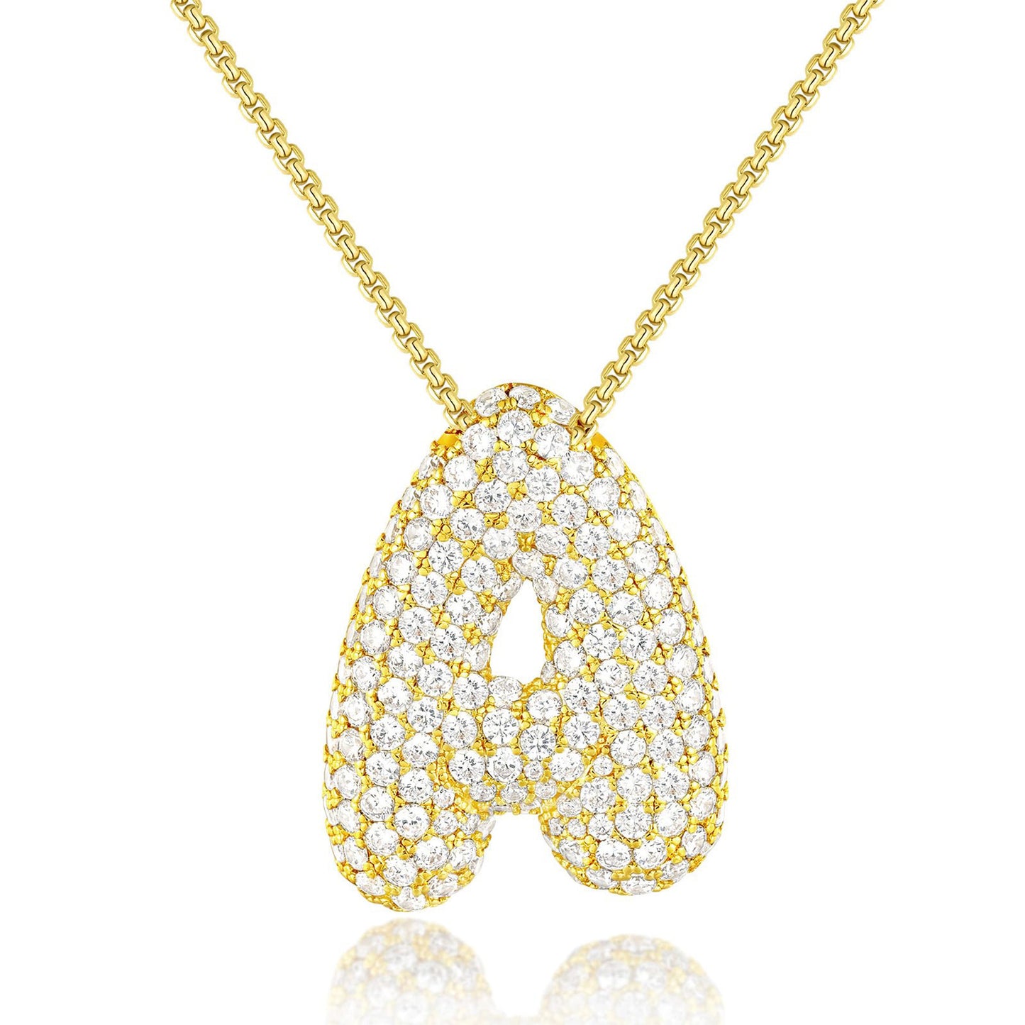 All-matching 26 English Letters Pendant Necklace Female Inlaid Zircon Chubby Balloon Letters