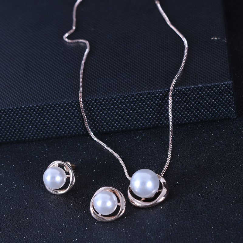 Suite de collier et boucles d'oreilles en alliage de galvanoplastie, Imitation de perles