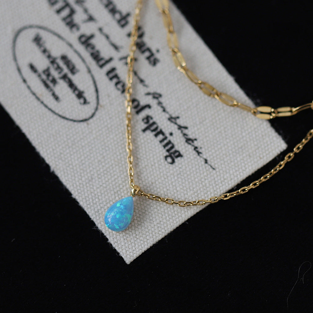 Blue Water Drop Flash Double-layer Necklace
