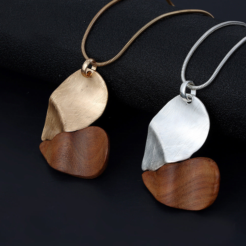 Collier coeur de pêche géométrique de Style européen et américain, dame en bois