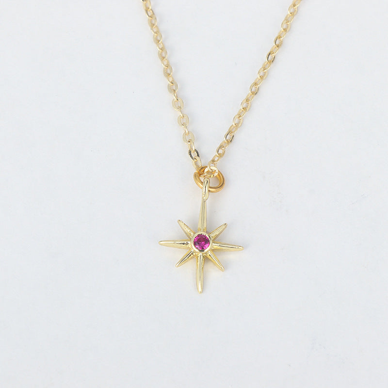 Women's Personalized Copper-plated Gold Inlaid Zircon Eight Awn Star Pendant Necklace