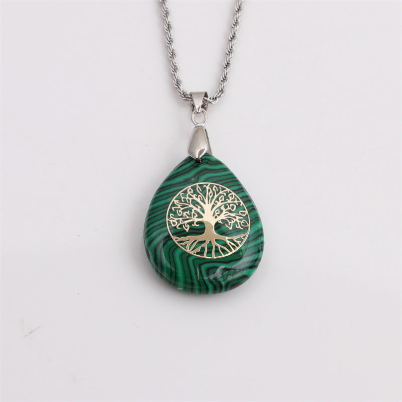 Crystal Water Drop Pendant Crafts Carved Lucky Tree Necklace