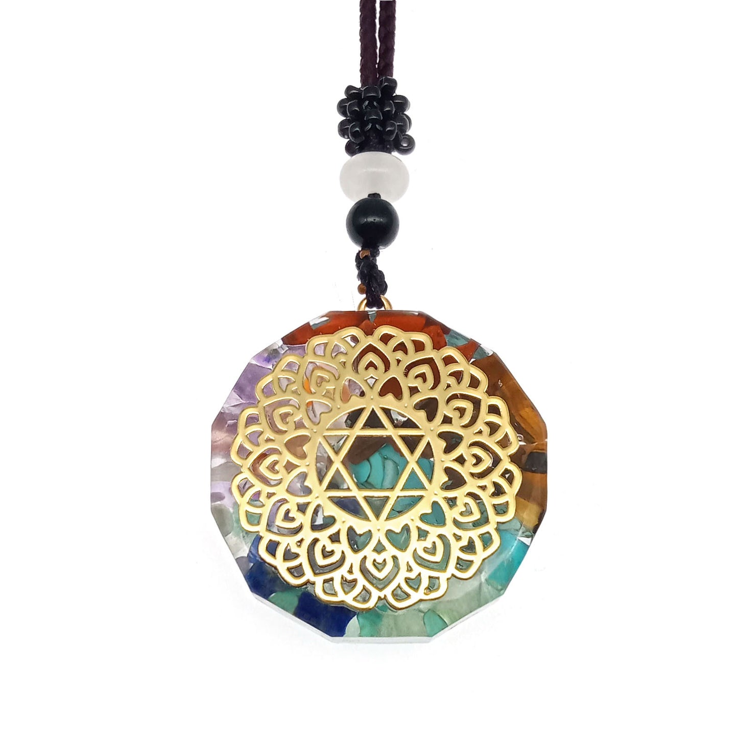 Venta caliente transfronteriza collar de grava colorido colgante de cristal Natural ornamento de forma geométrica multilateral al por mayor