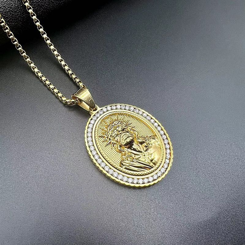 Collier pendentif jésus en Zircon plaqué or sous vide en acier inoxydable