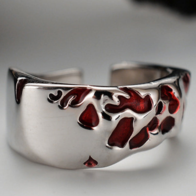 Bague vernissée à taches d'huile rouge pour femme