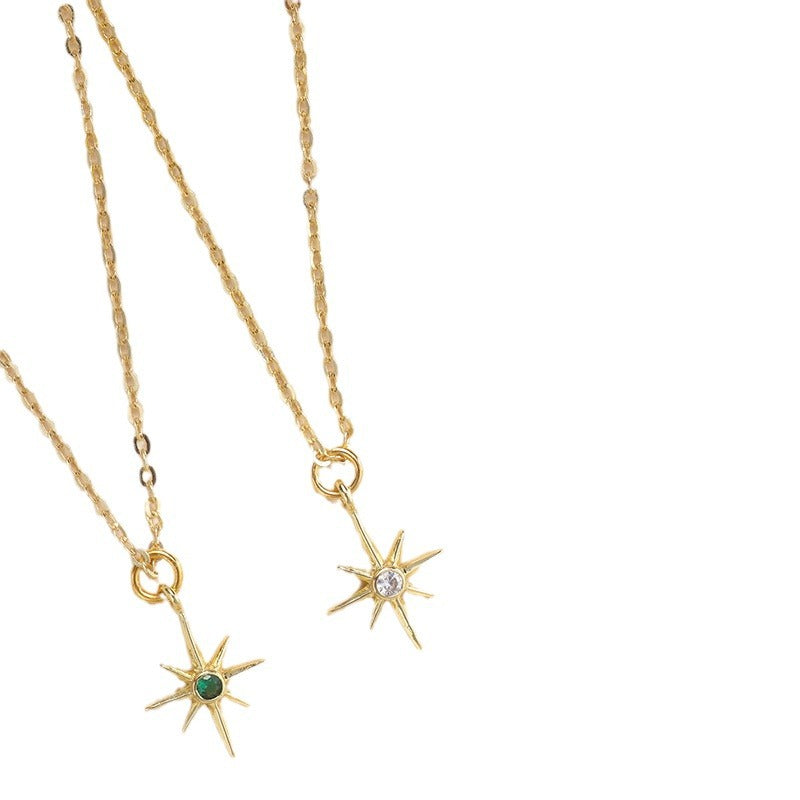 Women's Personalized Copper-plated Gold Inlaid Zircon Eight Awn Star Pendant Necklace