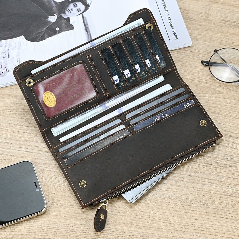 Cartera con hebilla y múltiples ranuras para tarjetas de cuero Crazy Horse para hombre