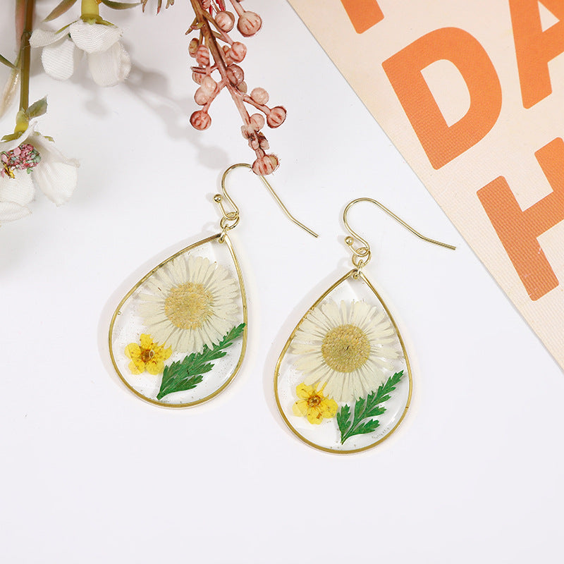 Boucles d'oreilles chrysanthème aiguille goutte d'eau époxy géométrique Simple