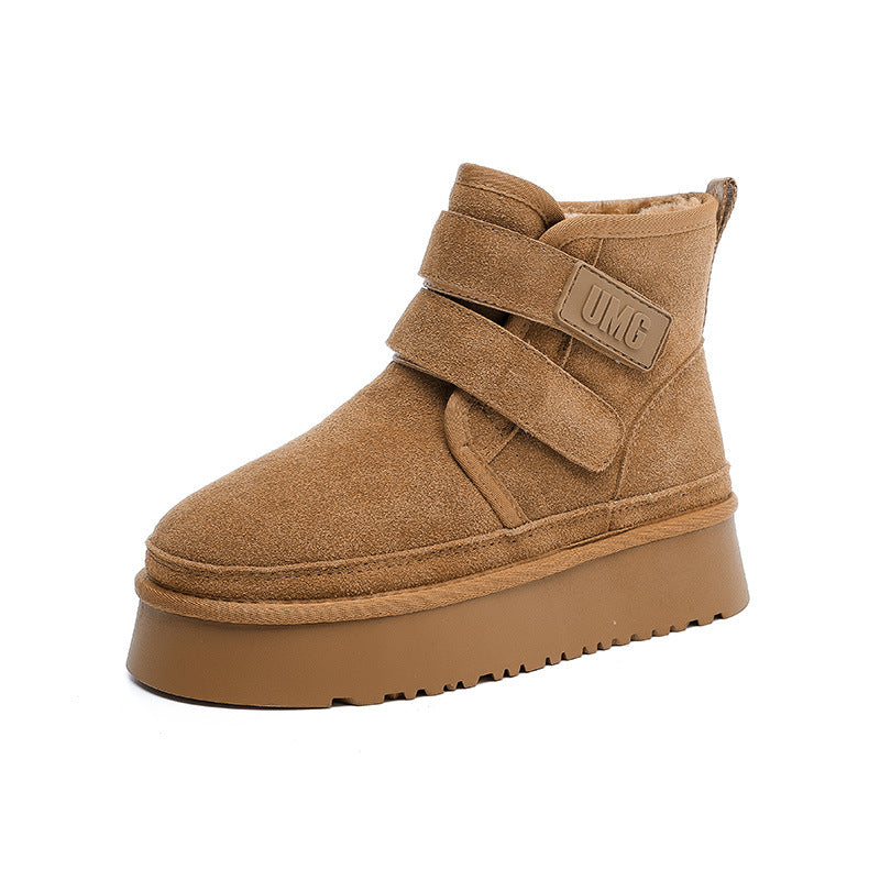 Bottes courtes en coton antidérapantes pour femme, cuir véritable, neige