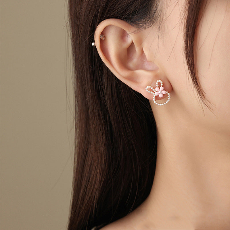 Boucles d'oreilles à tige en forme de lapin en argent sterling avec aiguille style Sweet Ins