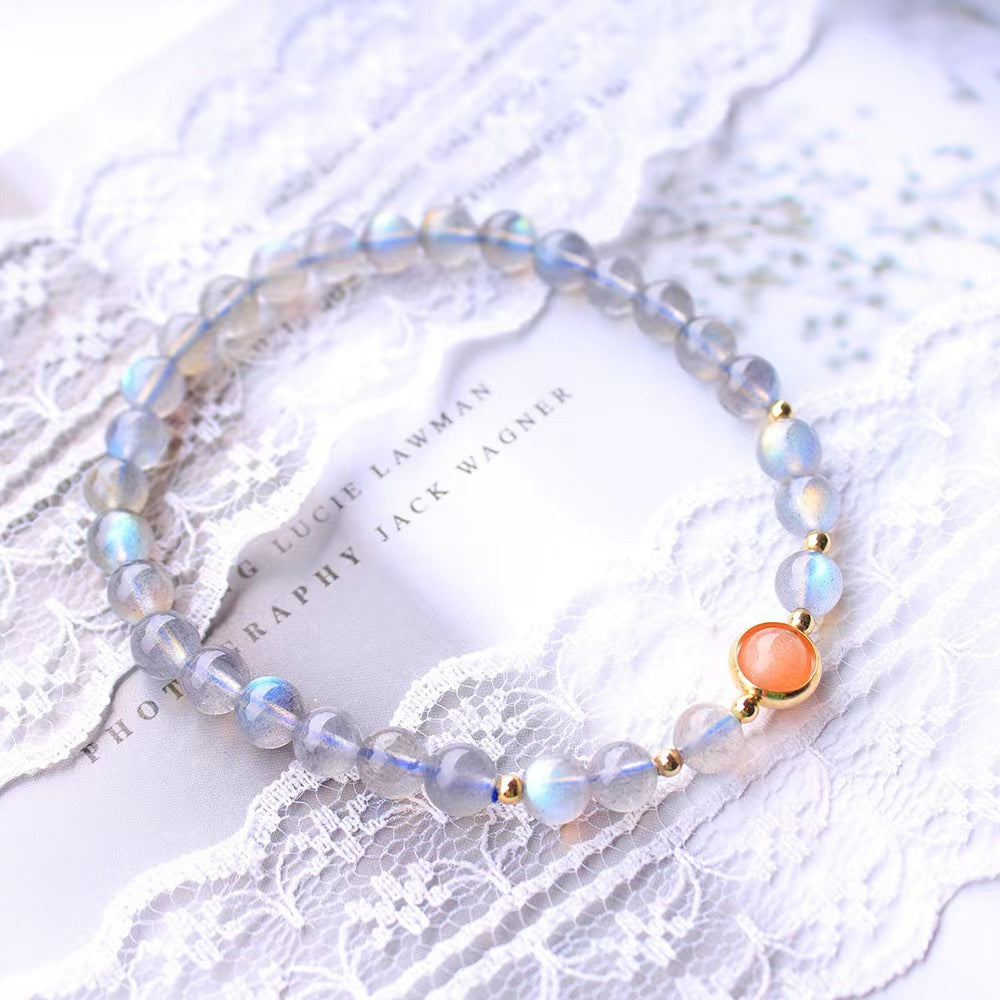 Pierre de lune grise naturelle avec bracelet coeur pour fille Dayangshi