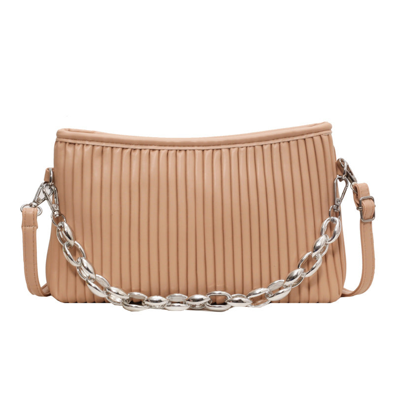 Sac messager texturé à chaîne plissée pour femmes