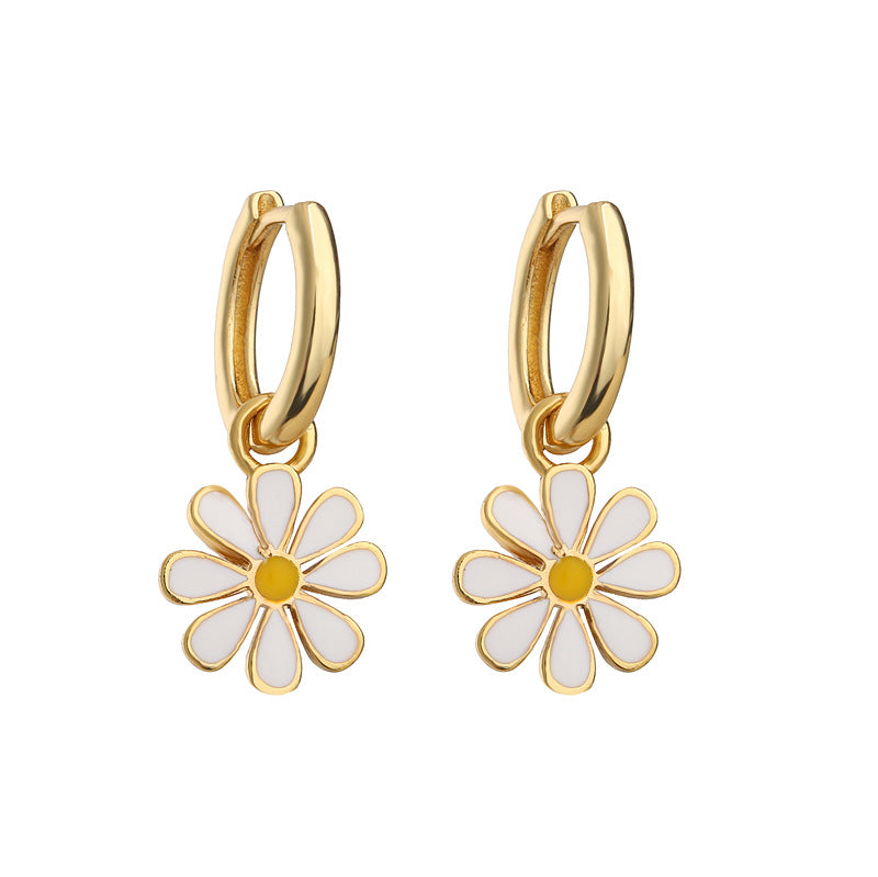Collier de boucles d'oreilles en forme de goutte d'huile, petit chrysanthème