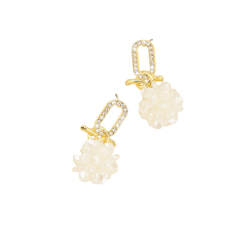 Crystal White With Tassels High-grade Floral Ball Earrings