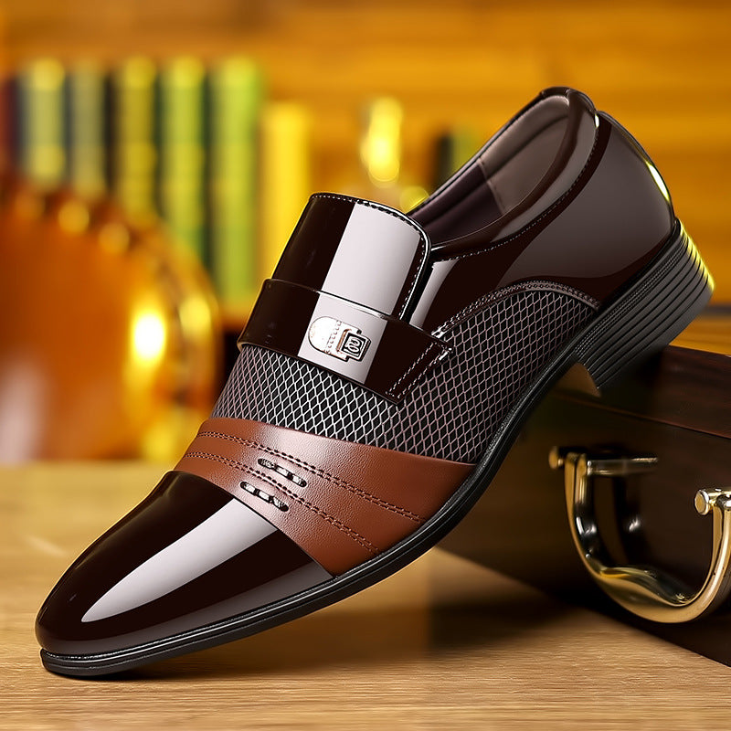 Zapatos de cuero de patchwork de moda rojo vino para hombres