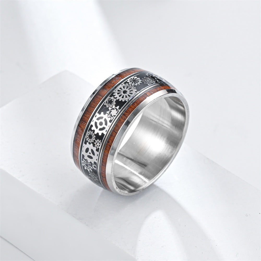 Fashion Special-interest 10MM Three-line Wood Grain Ring