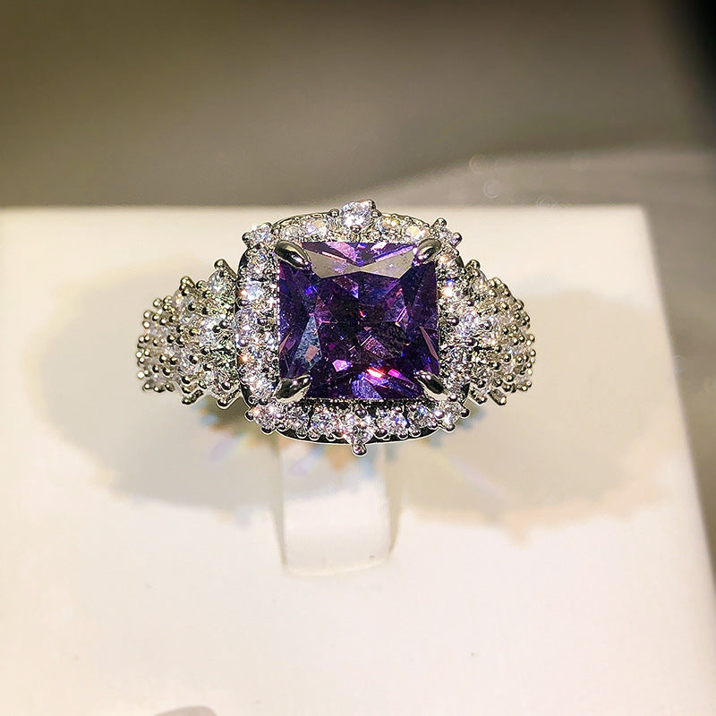 Colorful Gemstone Ring Female Super Inlaid Purple