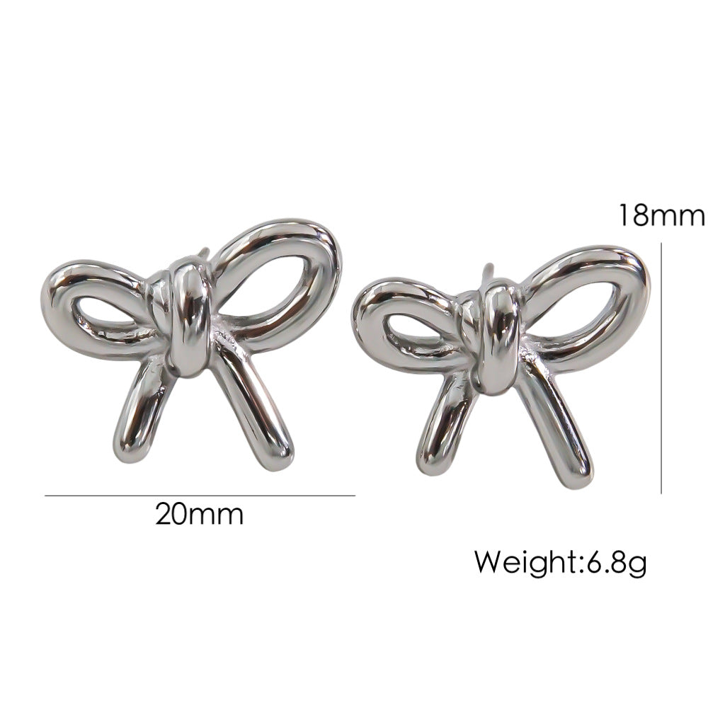 Bow Stainless Steel 14K Gold Earrings Necklace