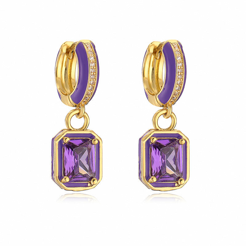 Boucles d'oreilles en forme de goutte d'huile et de cuivre, couleur douce et colorée, incrustée de diamant, Cube de sucre