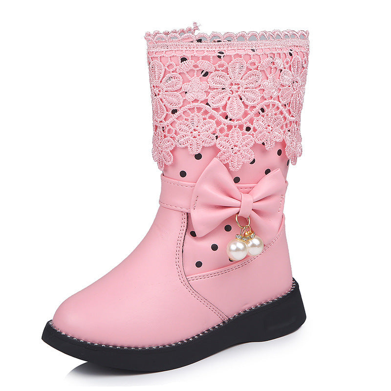 Zapatos de algodón para niña con colgante de lazo y terciopelo